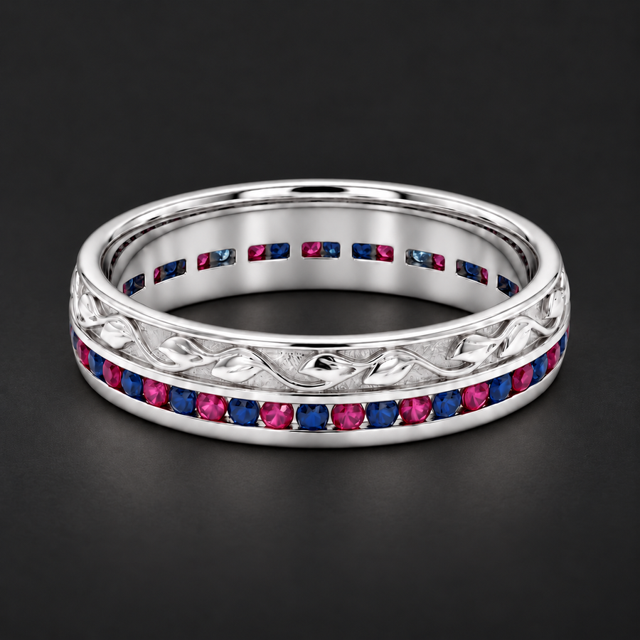 "Ruby & Sapphire" Channel-Set Wedding Band, 5mm