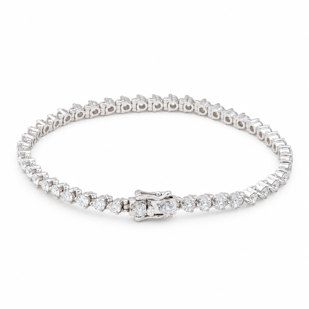 Three-Prong Round Lab Diamond Tennis Bracelet on a white background