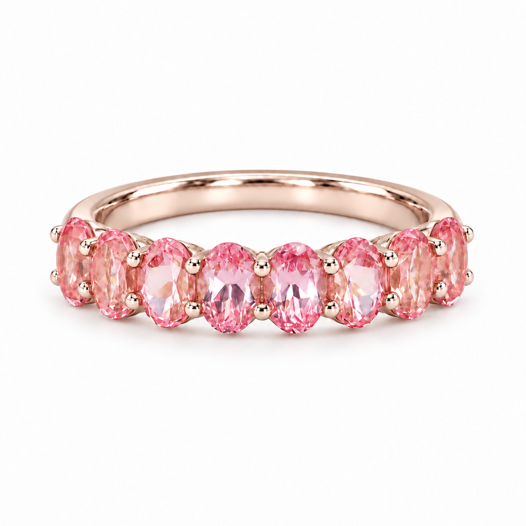 Oval Sakura Pink Sapphire Half-Eternity Band (3x5mm, 2.80ctw) in rose gold