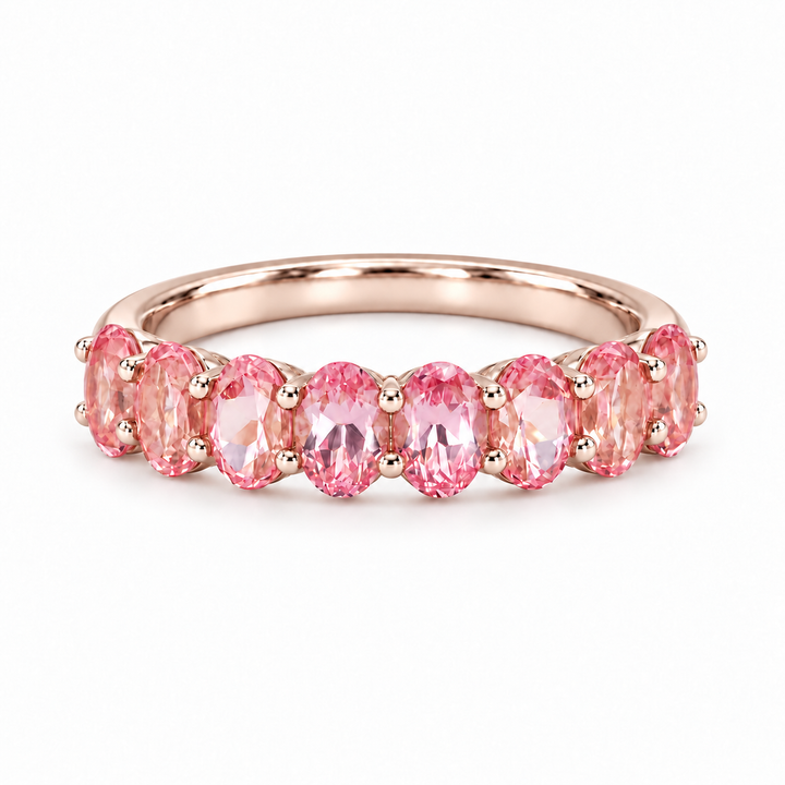 Oval Sakura Pink Sapphire Half-Eternity Band (3x5mm, 2.80ctw) in rose gold