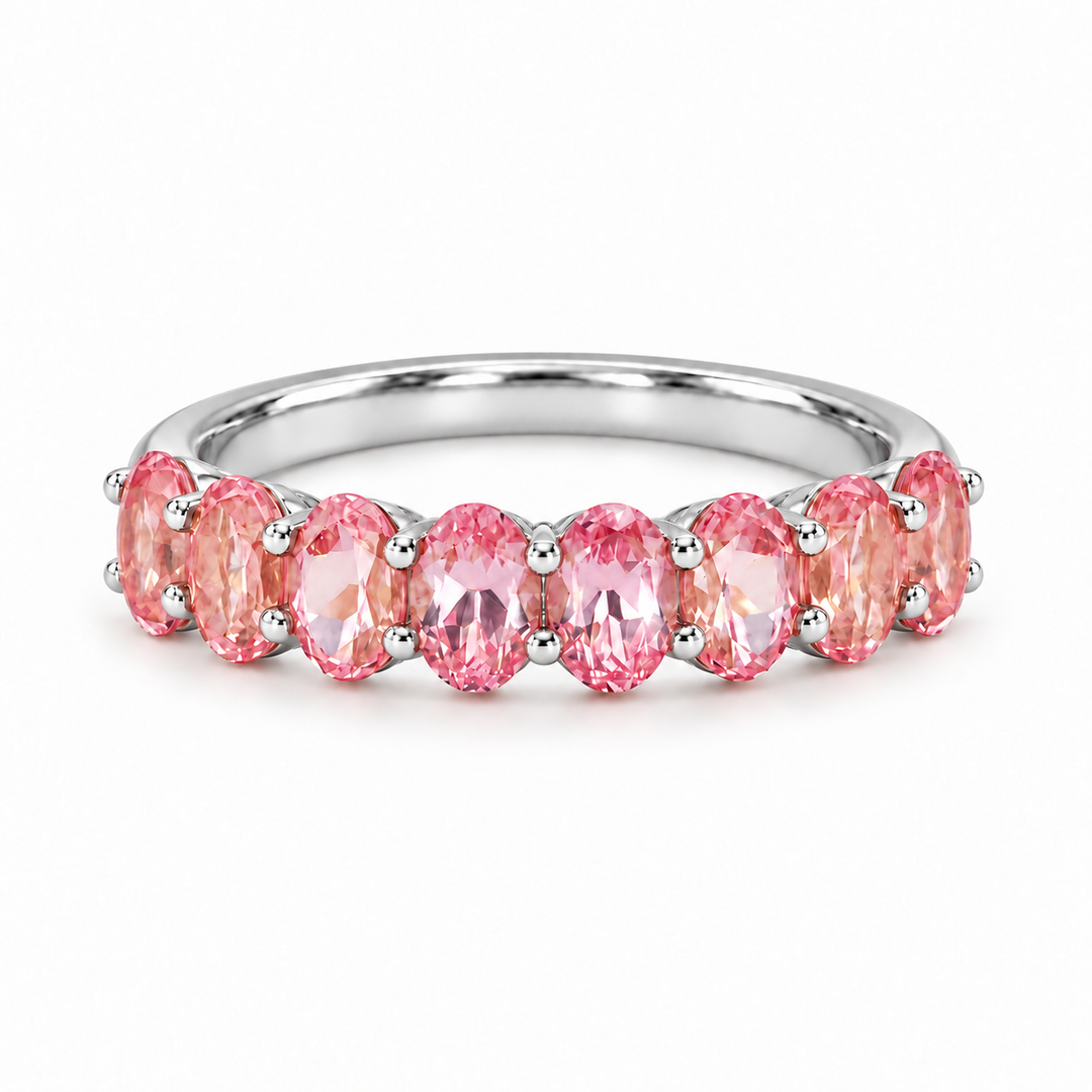 Oval Sakura Pink Sapphire Half-Eternity Band (3x5mm, 2.80ctw) in white gold