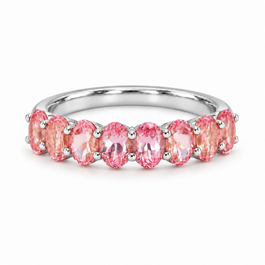 Oval Sakura Pink Sapphire Half-Eternity Band (3x5mm, 2.80ctw) in white gold