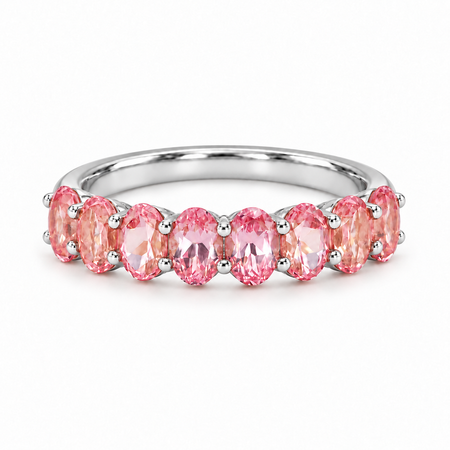 Oval Sakura Pink Sapphire Half-Eternity Band (3x5mm, 2.80ctw)