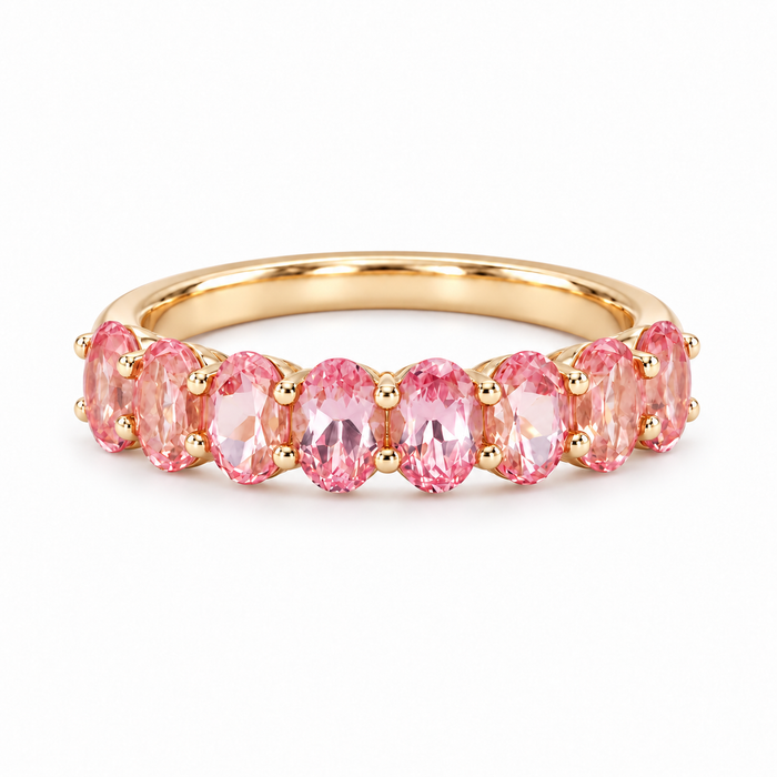Oval Sakura Pink Sapphire Half-Eternity Band (3x5mm, 2.80ctw)
