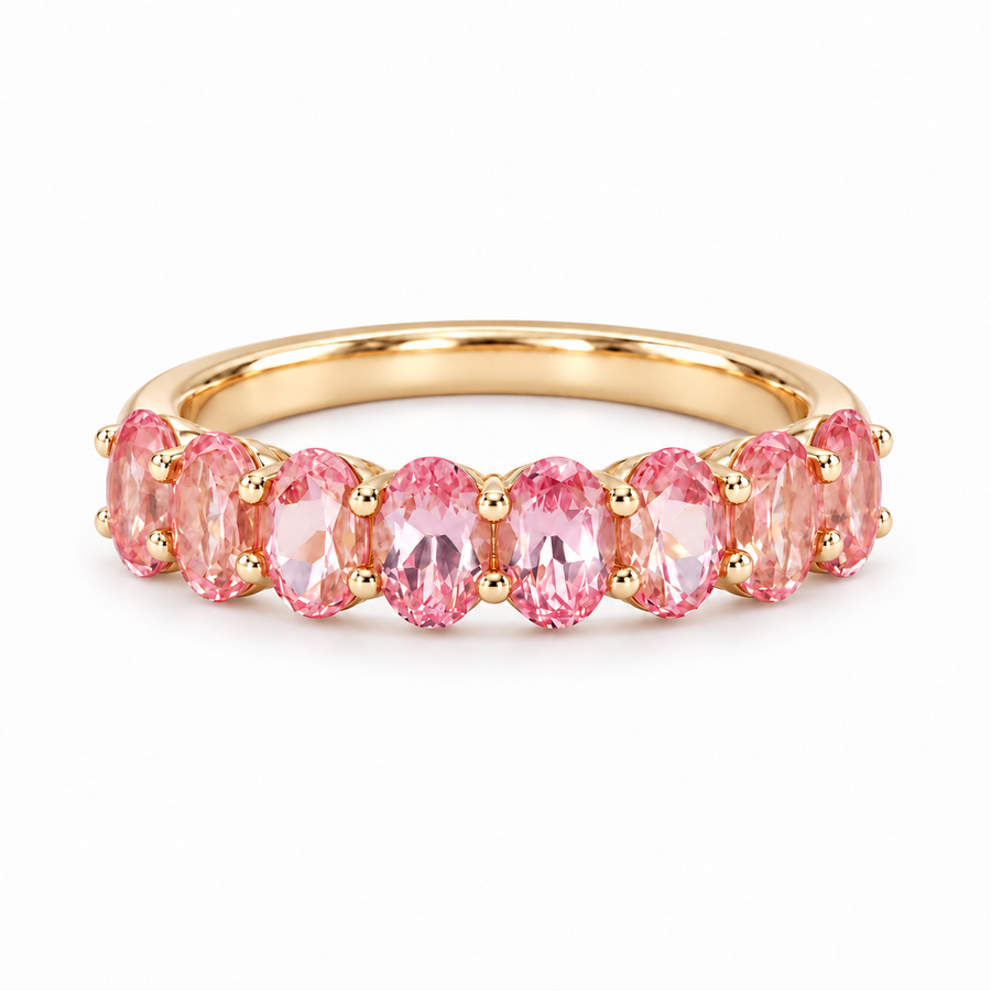 Oval Sakura Pink Sapphire Half-Eternity Band (3x5mm, 2.80ctw)