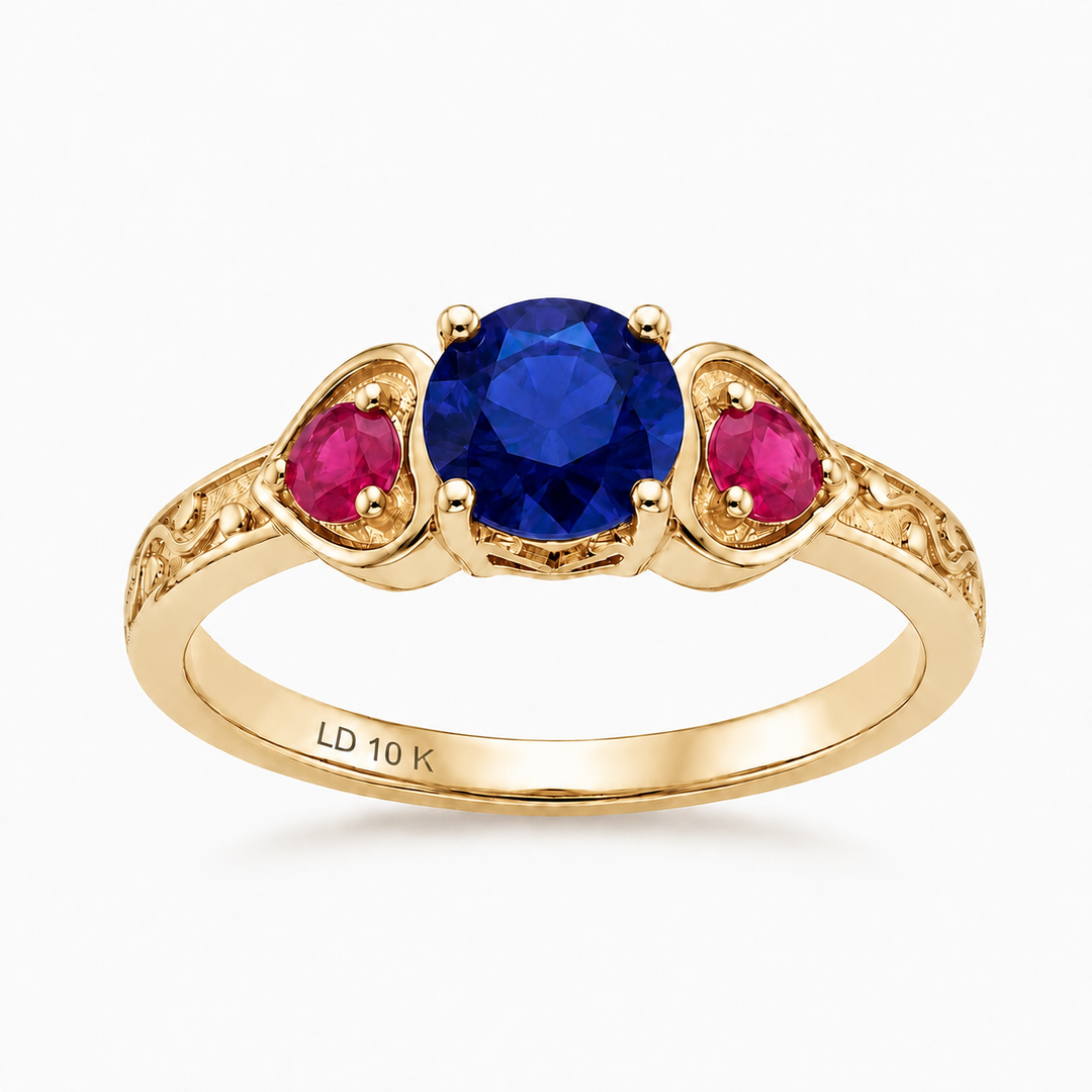 "Sapphire & Ruby" Three-Stone Ring