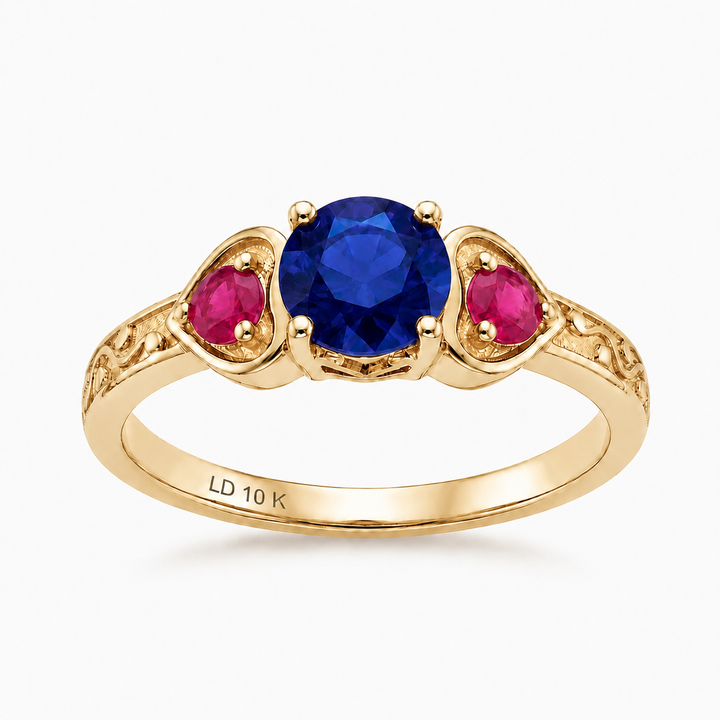"Sapphire & Ruby" Three-Stone Ring