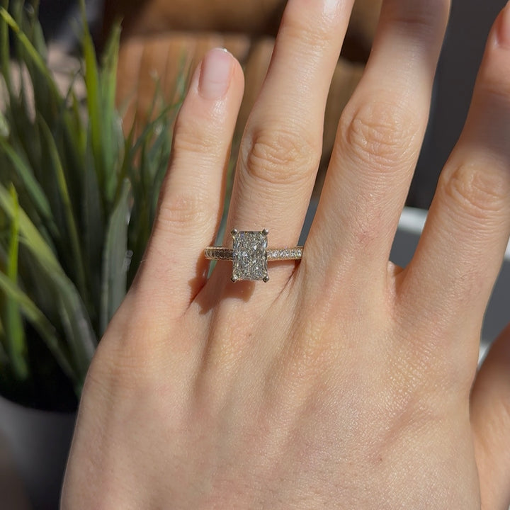 Customized™ 3.00ct Radiant Lab-Grown Diamond Ring with Pavé Diamonds in Yellow Gold