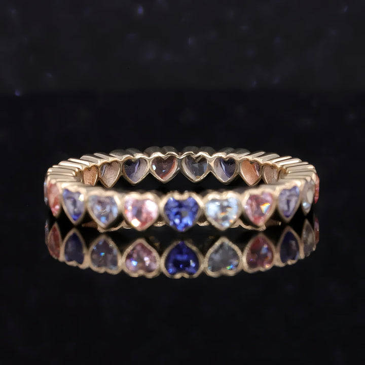 3.3mm, 3.50ctw Heart Cut Blue/Pink Sapphire/Alexandrite Eternity Ring in 14K Yellow Gold