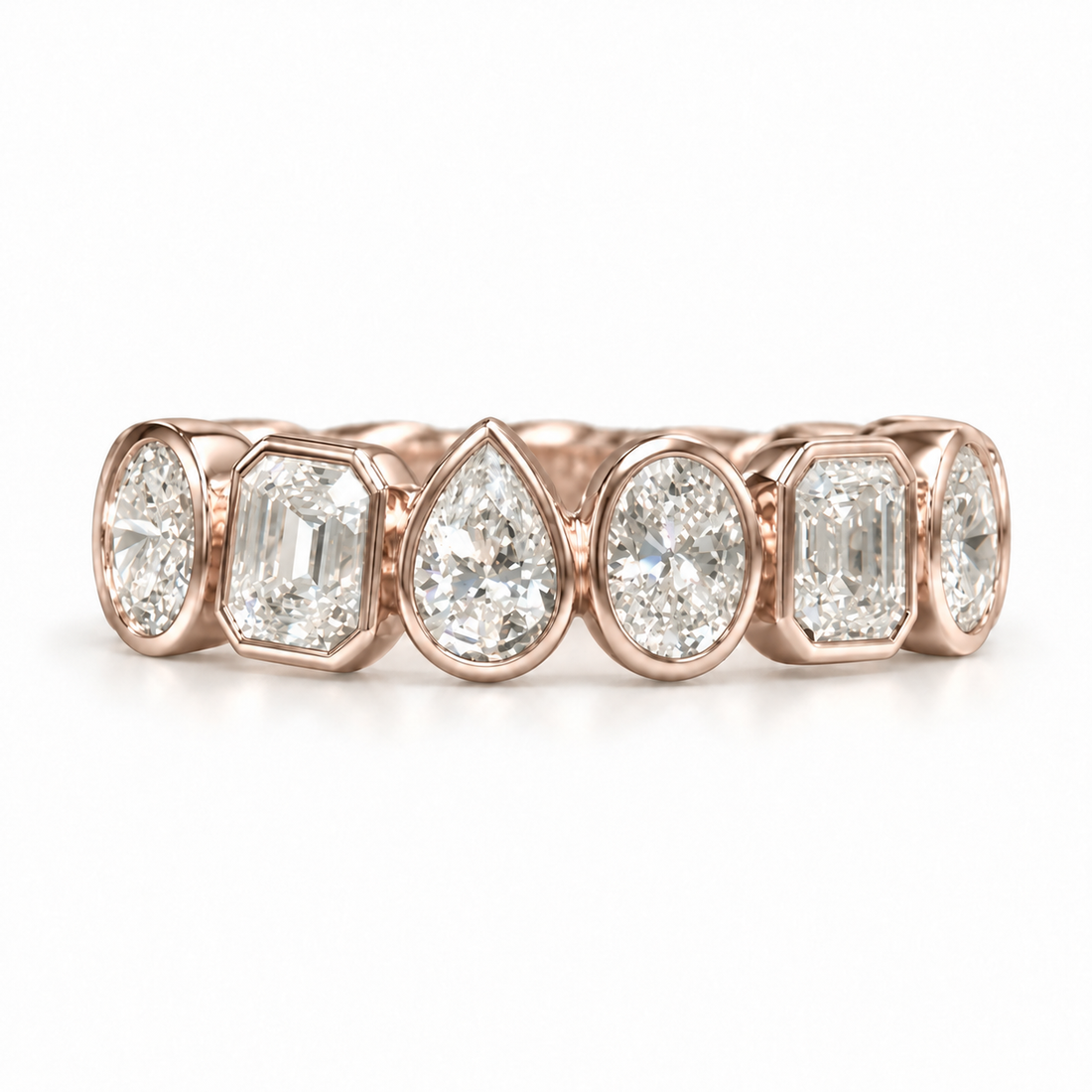The Mosaic mixed-cut bezel diamond band in 14K rose gold