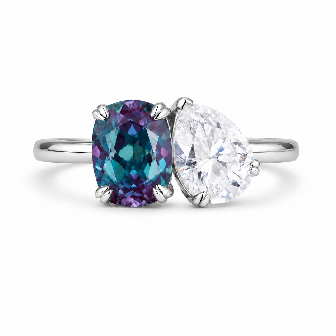 The Solenne — Alexandrite & Diamond Toi et Moi Ring in platinum