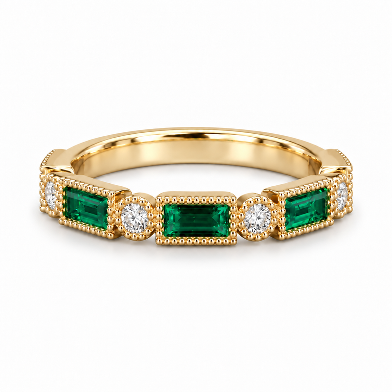 Baguette Colombian Emerald & Diamond Half-Eternity Band (2x5mm, 0.75ctw)
