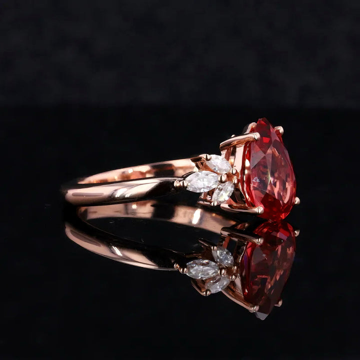 7x10mm, 3.00ct Pear Lab-Grown Ruby with Marquise Diamond Accents in 14K Rose Gold