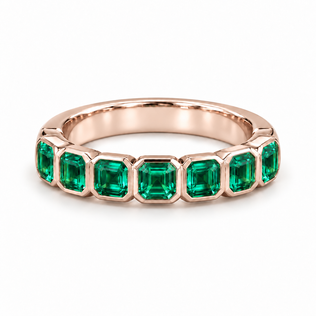 Asscher Colombian Emerald Half-Eternity Band (3.5mm, 1.75ctw) in rose gold