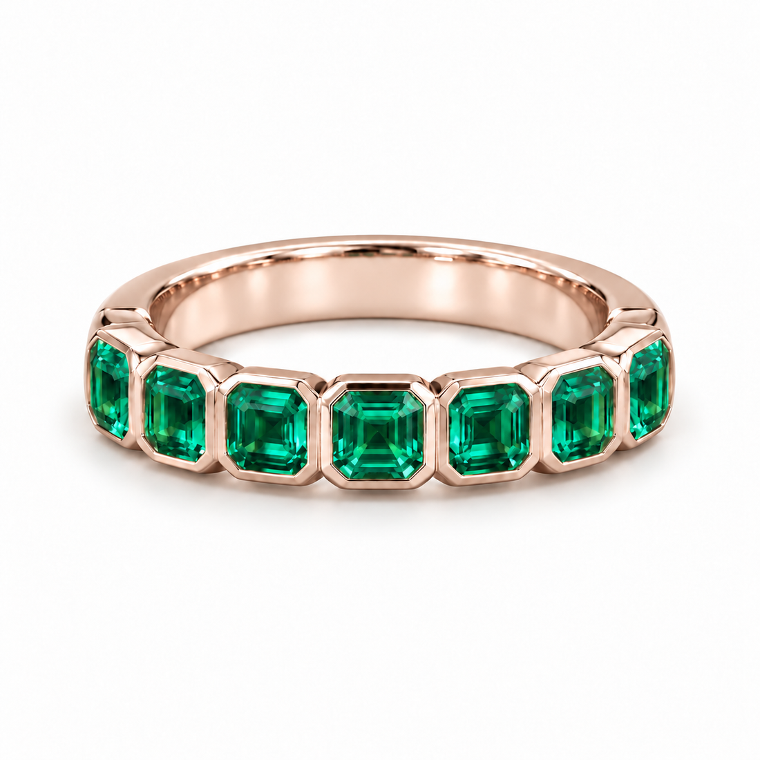 Asscher Colombian Emerald Half-Eternity Band (3.5mm, 1.75ctw) in rose gold