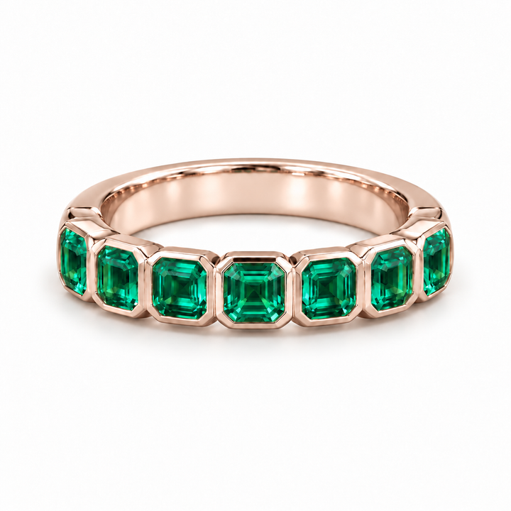 Asscher Colombian Emerald Half-Eternity Band (3.5mm, 1.75ctw) in rose gold