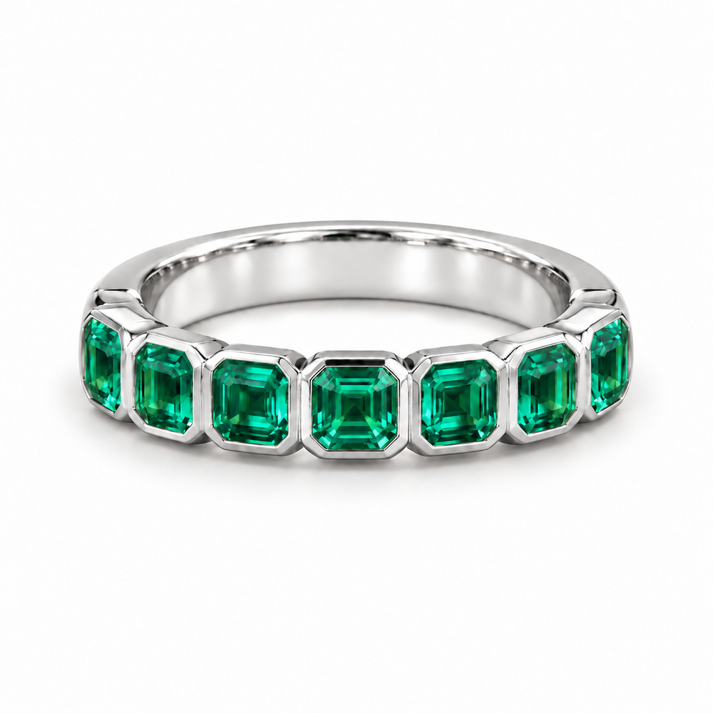Asscher Colombian Emerald Half-Eternity Band (3.5mm, 1.75ctw) in white gold