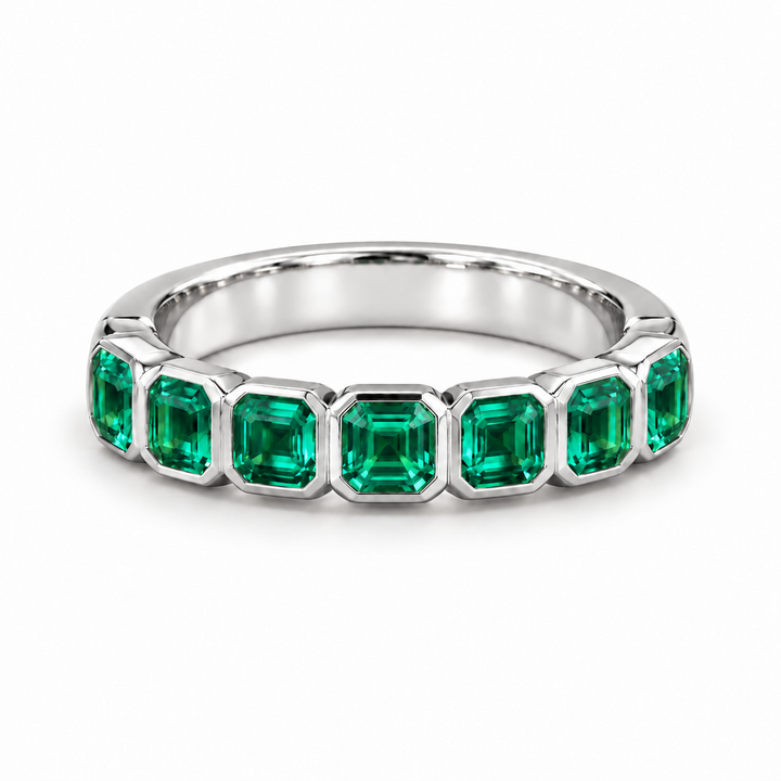 Asscher Colombian Emerald Half-Eternity Band (3.5mm, 1.75ctw) in white gold