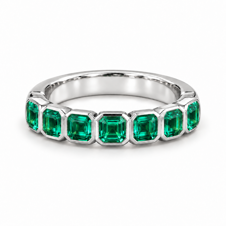Asscher Colombian Emerald Half-Eternity Band (3.5mm, 1.75ctw)