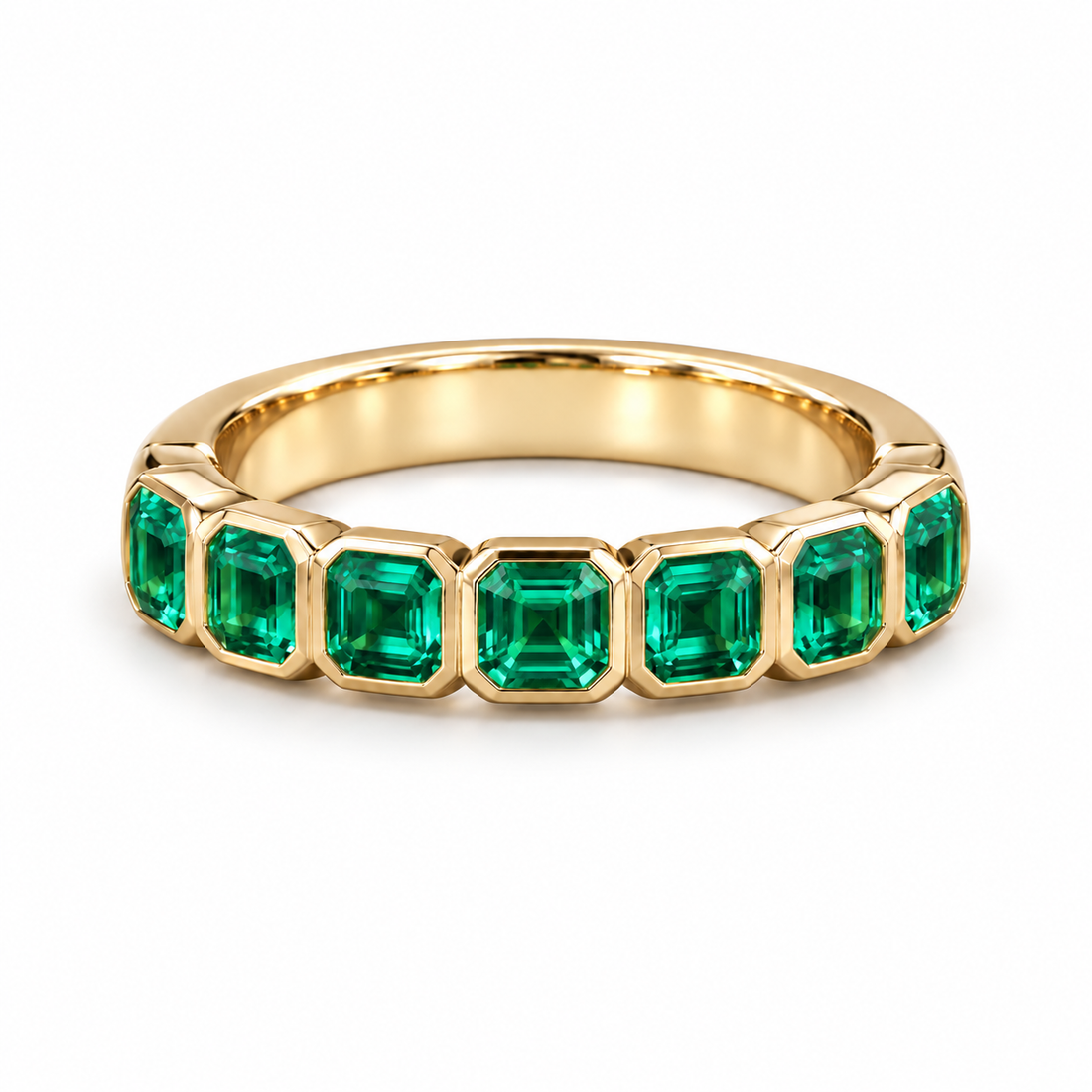 Asscher Colombian Emerald Half-Eternity Band (3.5mm, 1.75ctw) in yellow gold