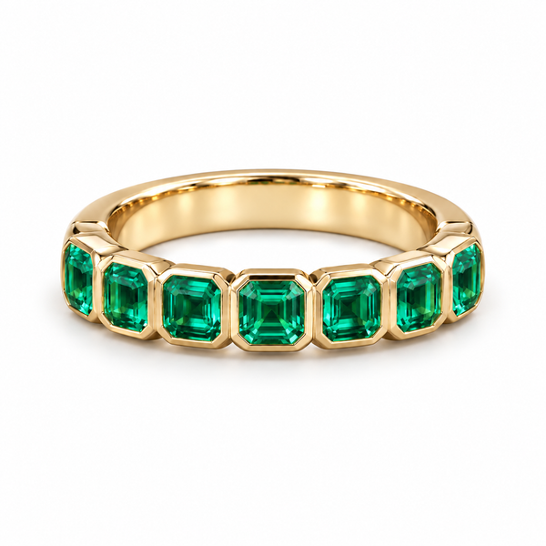 Asscher Colombian Emerald Half-Eternity Band (3.5mm, 1.75ctw)