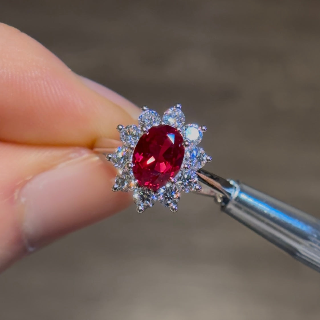 1.80ct Oval Lab-Grown Red Ruby Diana Setting Ring in Platinum 950