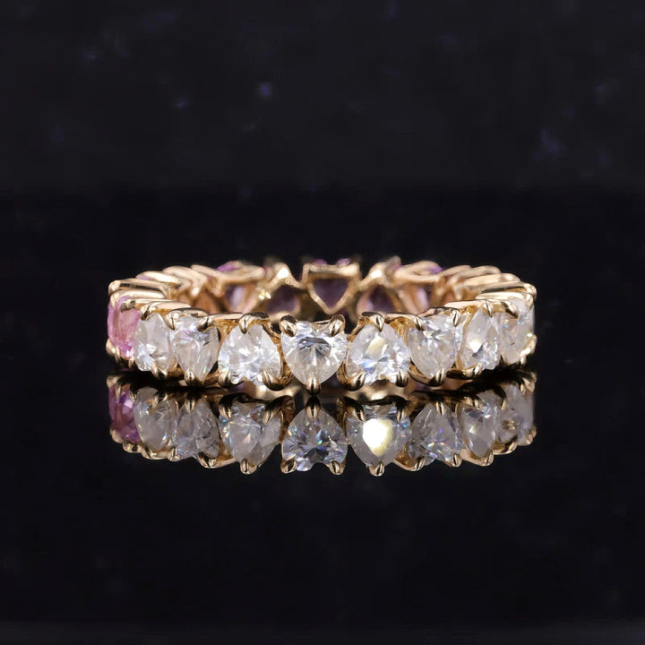 3.5mm, 4.40ctw Heart Lab-Grown Sakura Pink Sapphire & Diamond Eternity Band Ring in 14K Yellow Gold