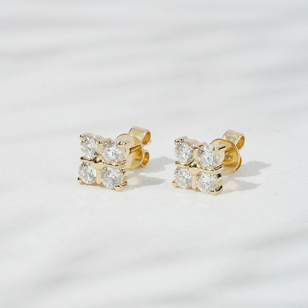 Lab-Diamond 4-Stone Stud Earrings in 18K Solid Yellow Gold