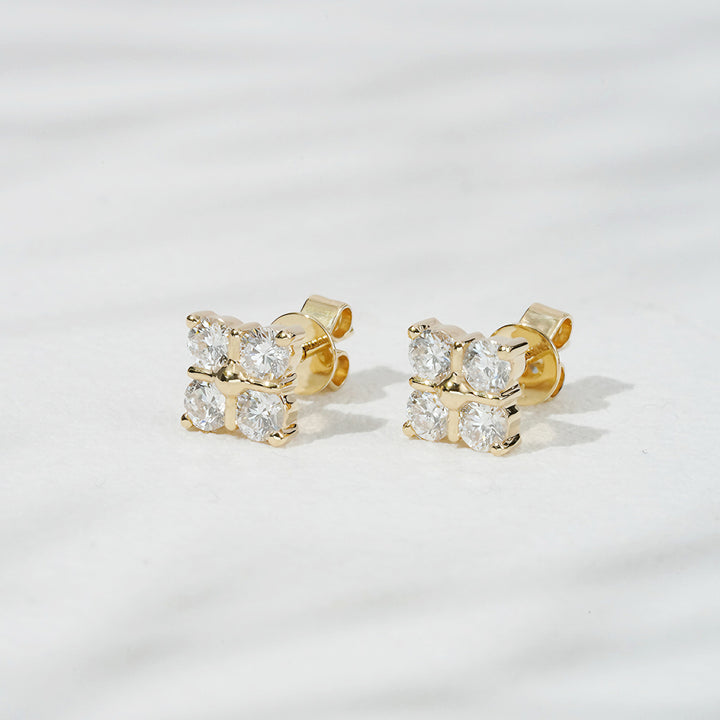 Lab-Diamond 4-Stone Stud Earrings in 18K Solid Yellow Gold