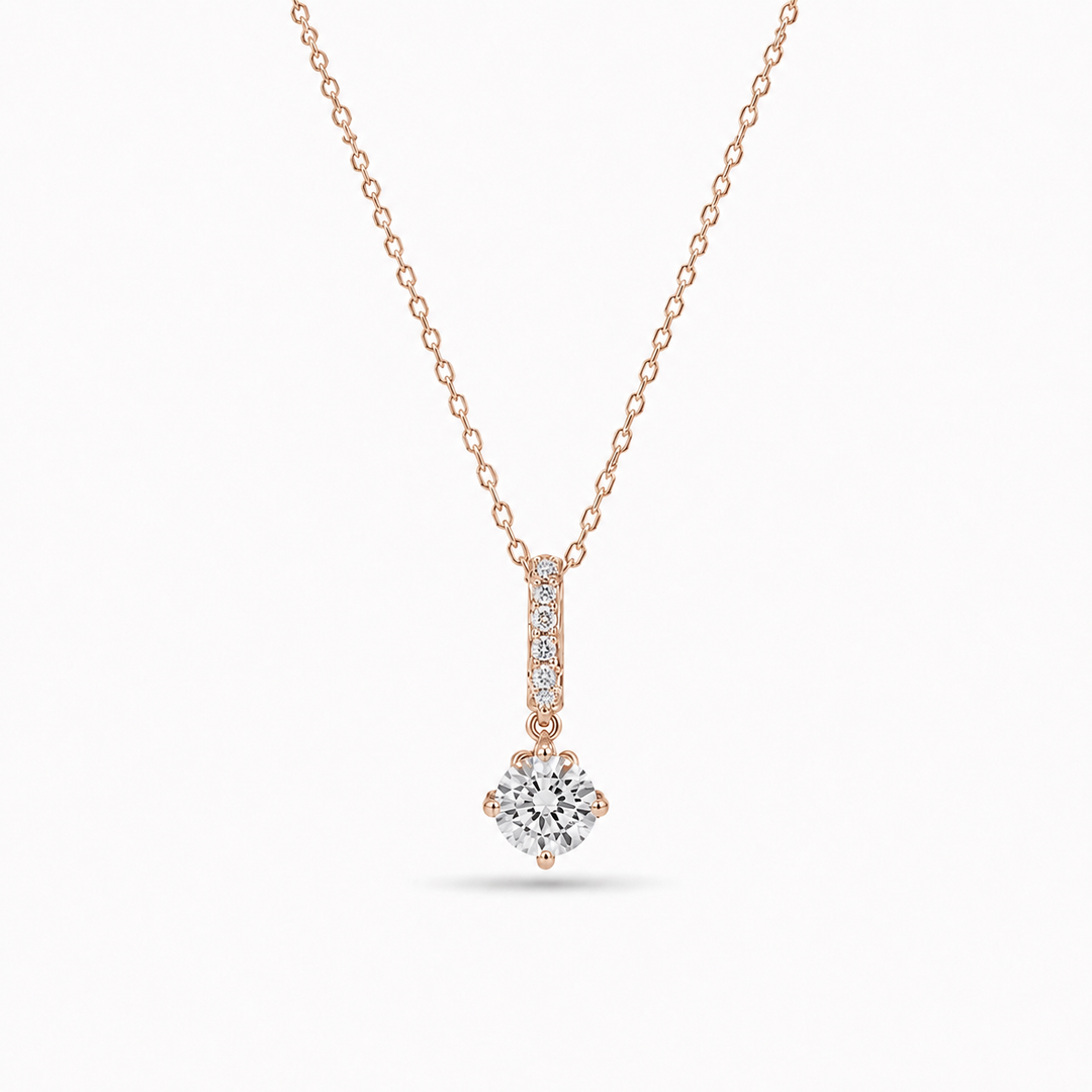 4.5mm, 0.35ct Round Cut Lab Diamond Pendant with Pavé-Bail Necklace