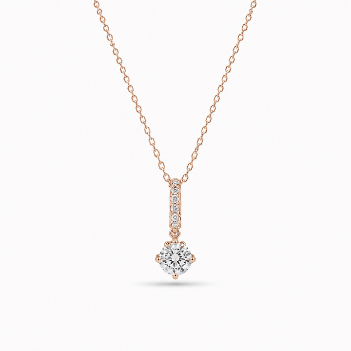 4.5mm, 0.35ct Round Cut Lab Diamond Pendant with Pavé-Bail Necklace