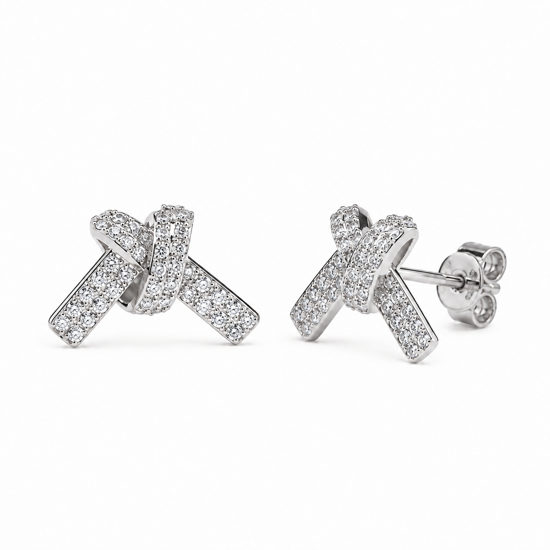 Pavé Knot Lab Diamond Earrings in 14K White Gold