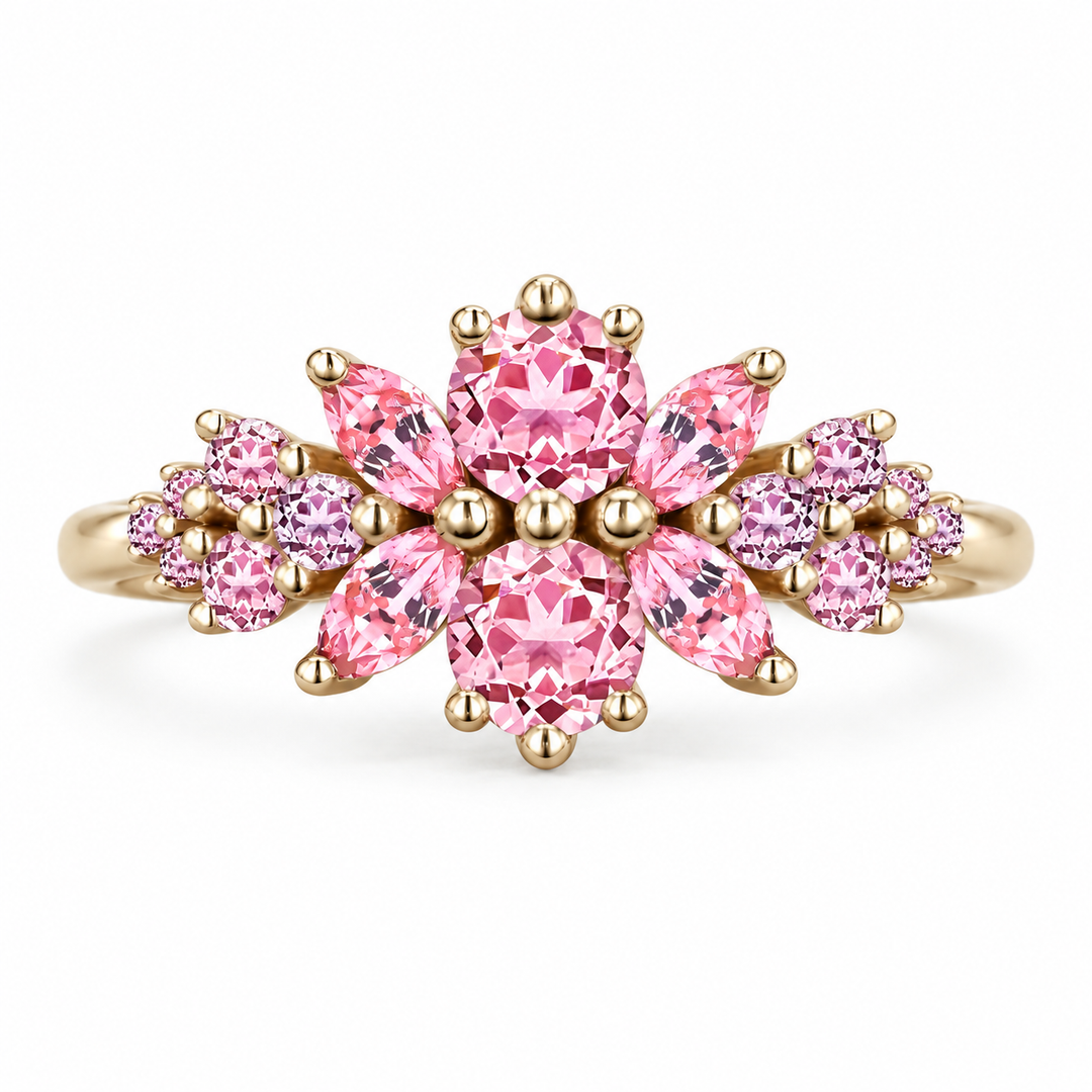 Roseraie lab diamond floral ring, front view on white