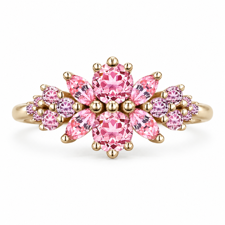 Roseraie lab diamond floral ring, front view on white