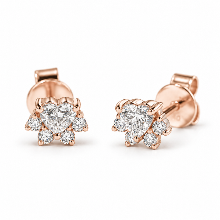 Paw Print Lab Diamond Stud Earrings in 14K Rose Gold