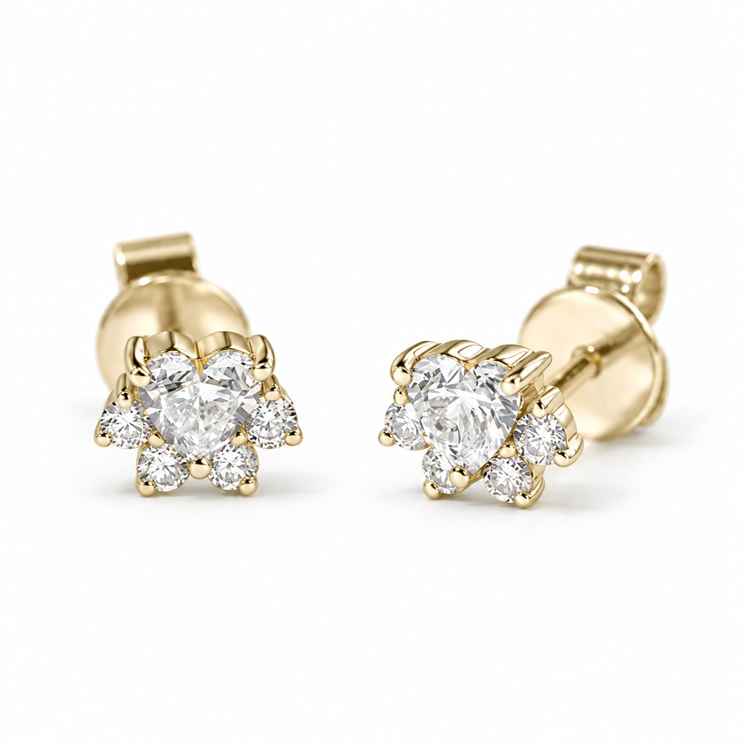 Paw Print Lab Diamond Stud Earrings in 14K Yellow Gold