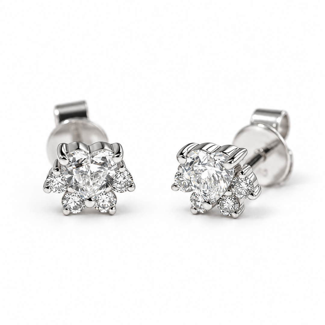 Paw Print Lab Diamond Stud Earrings in 14K White Gold