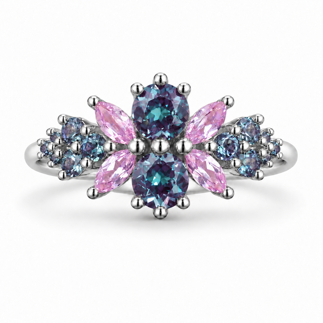 Roseraie Alexandrite & Pink Sapphire Ring in platinum