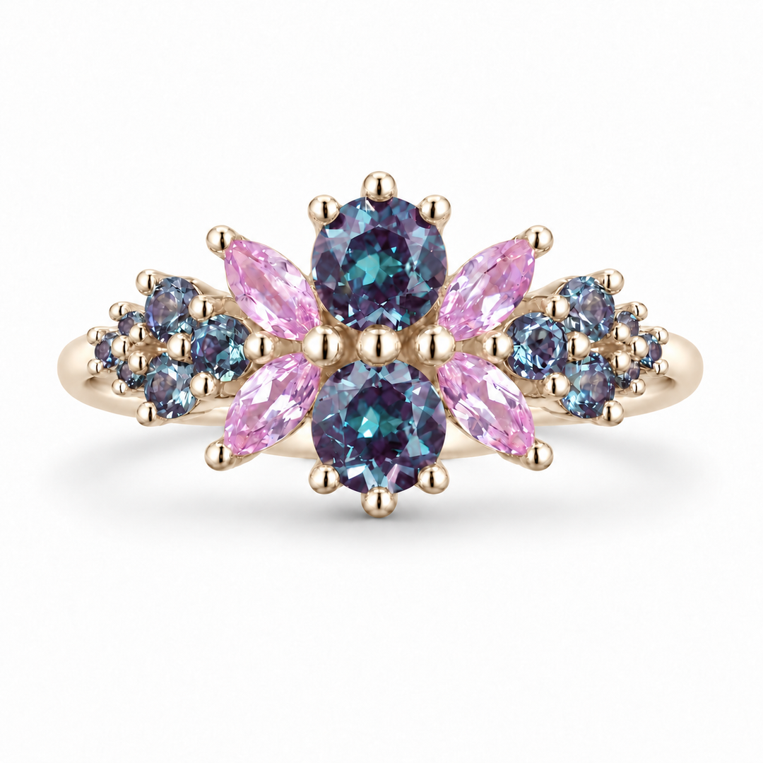 Roseraie Alexandrite & Pink Sapphire Ring in yellow gold