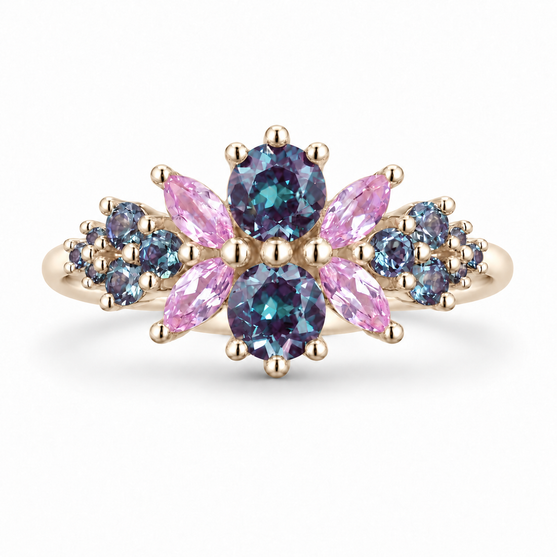 Roseraie Alexandrite & Pink Sapphire Ring in yellow gold