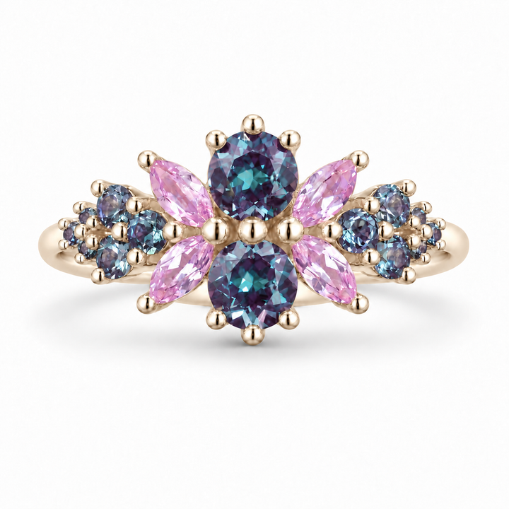 Roseraie Alexandrite & Pink Sapphire Ring in yellow gold