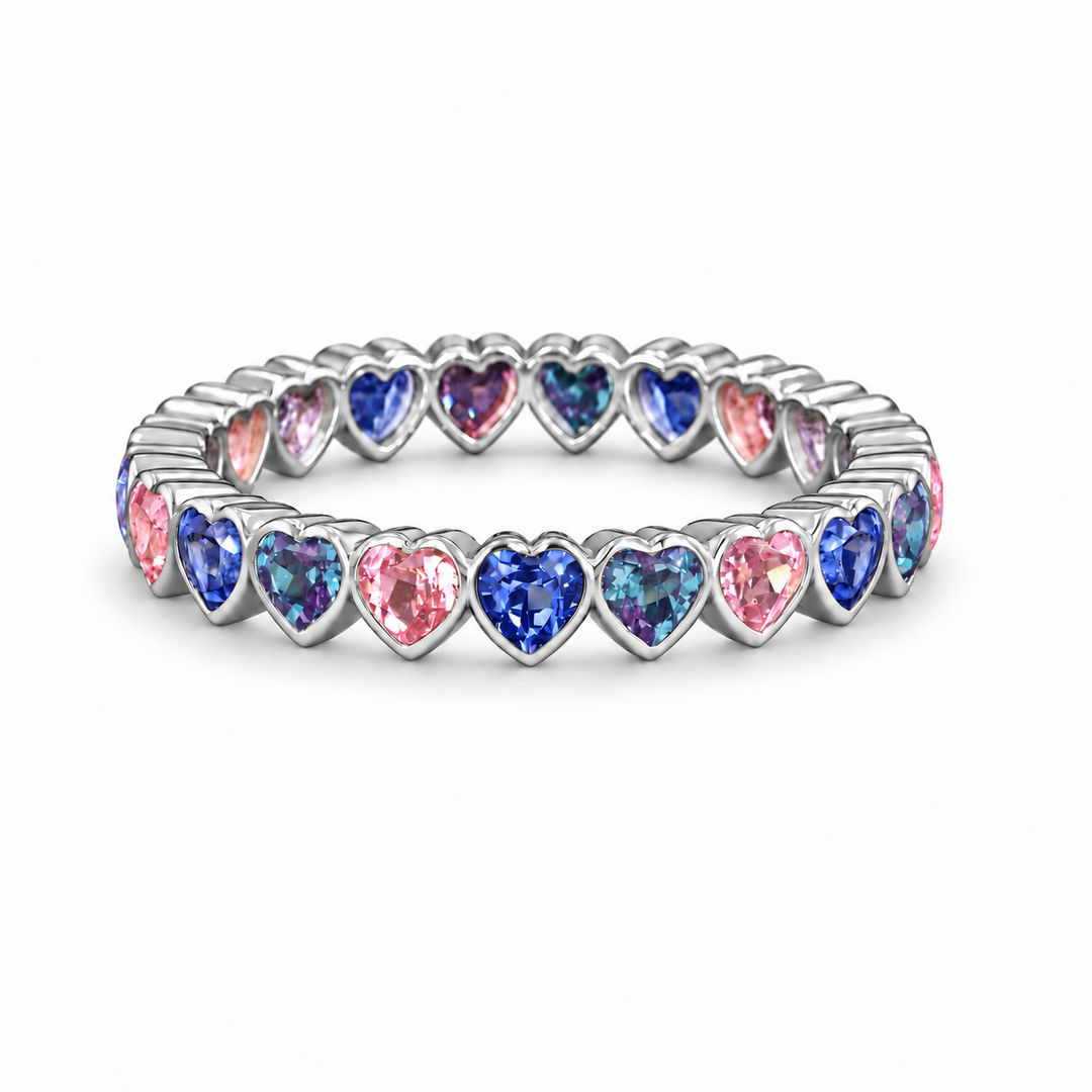 Heart Sapphire & Alexandrite Eternity Band (3.3mm, 3.50ctw) in platinum