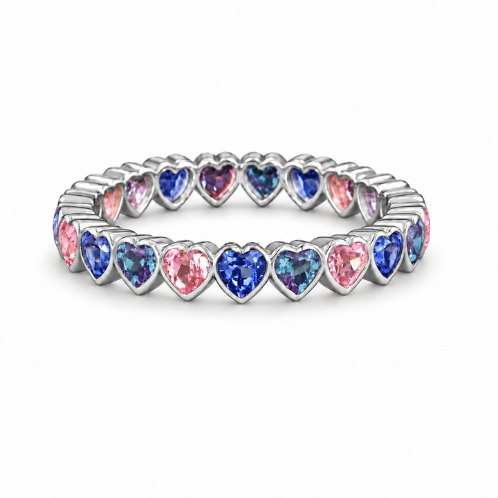 Heart Sapphire & Alexandrite Eternity Band (3.3mm, 3.50ctw) in platinum
