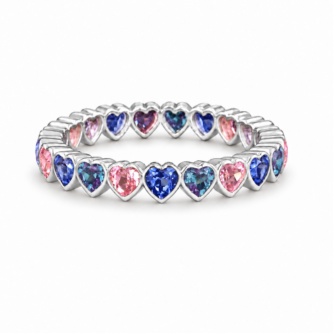 Heart Sapphire & Alexandrite Eternity Band (3.3mm, 3.50ctw) in white gold