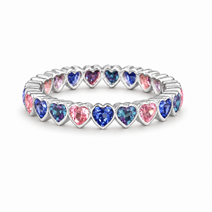 Heart Sapphire & Alexandrite Eternity Band (3.3mm, 3.50ctw) in white gold
