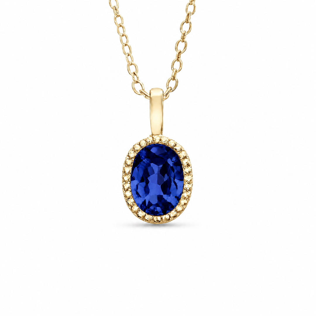 5x7mm, 1.00ct Oval Lab-Grown Blue Sapphire Pendant Necklace in 14K White Gold