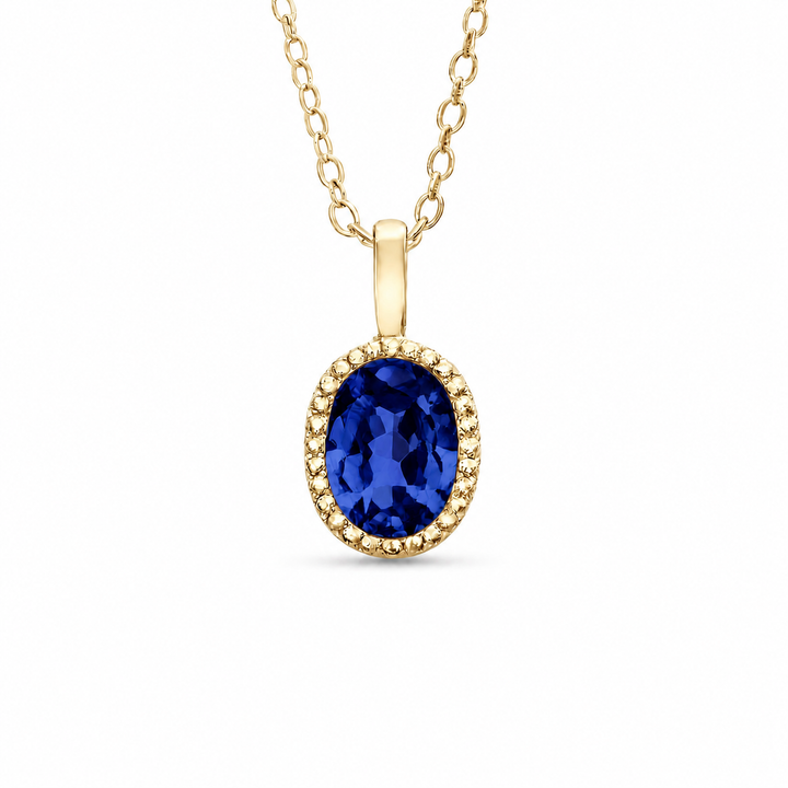 5x7mm, 1.00ct Oval Lab-Grown Blue Sapphire Pendant Necklace in 14K White Gold