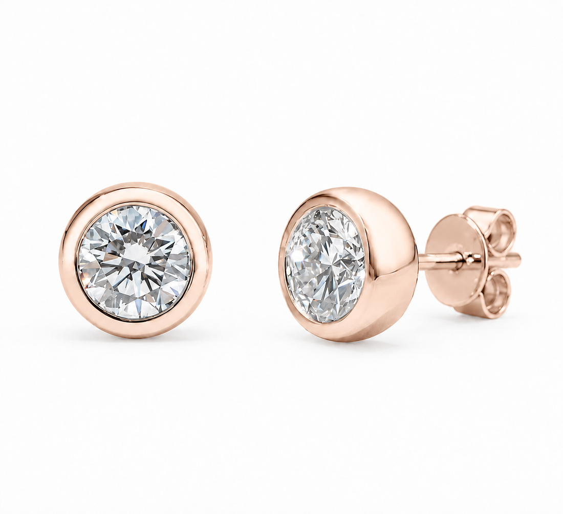 Bezel-Set Round Lab Diamond Stud Earrings in 14K Rose Gold