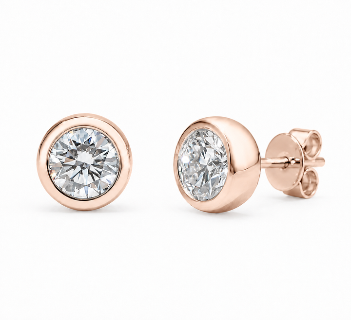 Bezel-Set Round Lab Diamond Stud Earrings in 14K Rose Gold