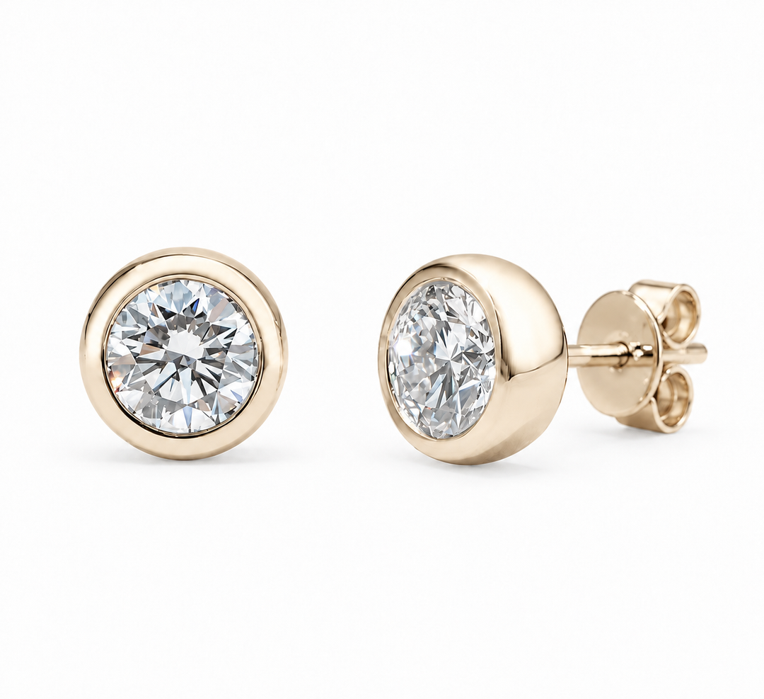 Bezel-Set Round Lab Diamond Stud Earrings in 14K Yellow Gold